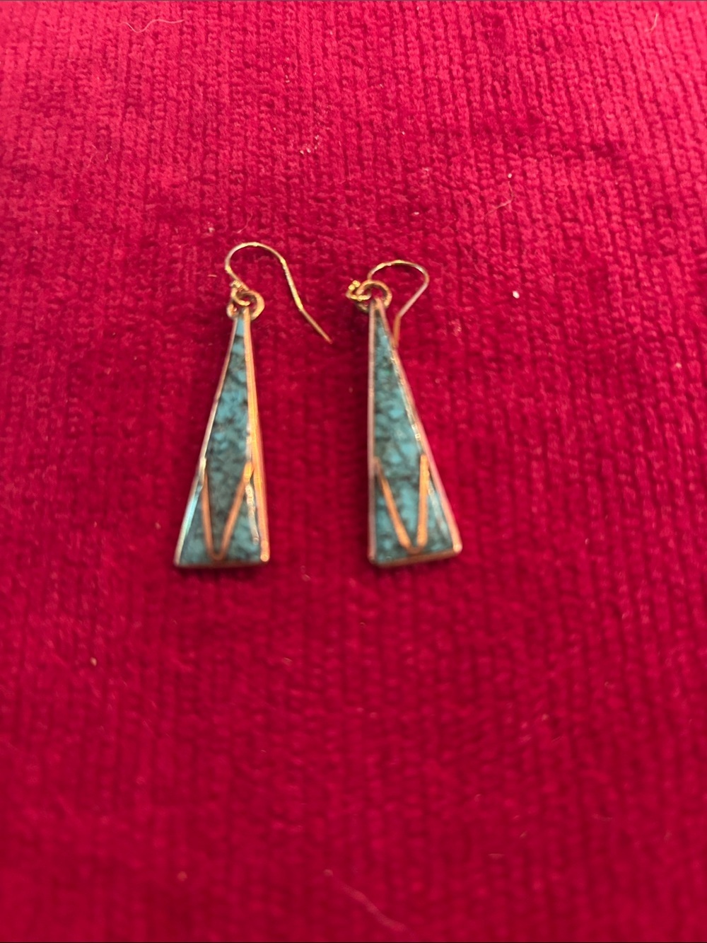 Vintage Chile Earrings Turquoise Inlay Modernist Geometric Dangles